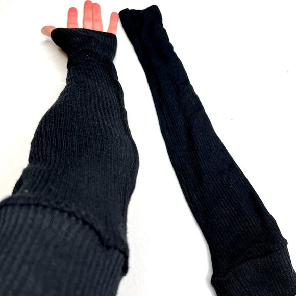 Long Arm Warmers Black Ribbed Button Sweater Knit Sleeves Elbow Length Covers OS - Picture 6 of 7